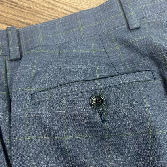 Paul Betenly Blue/Grey w/ Green Windowpane Plaid Dress Pants 32 - Picture 2 of 8